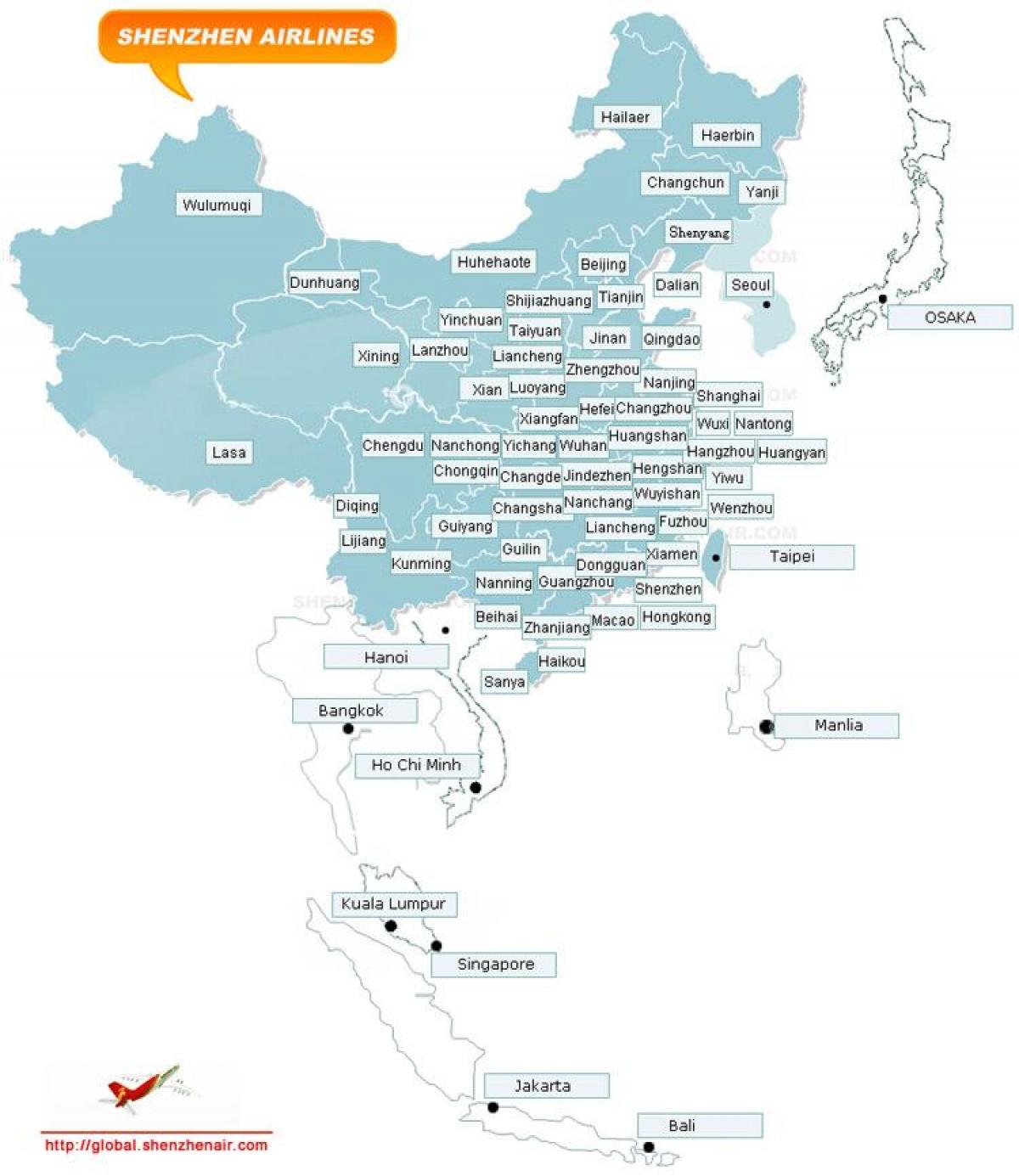 Karte von Shenzhen airlines route